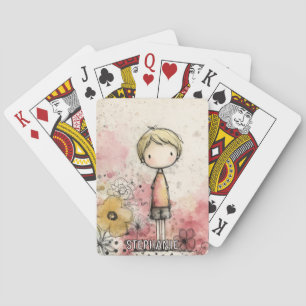 Whimsical Boy Watercolor with Floral Accents (2) Playing Cards