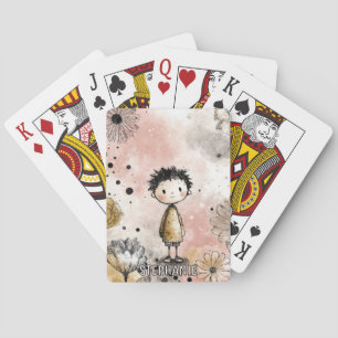 Whimsical Boy Watercolor with Floral Accents (3) Playing Cards