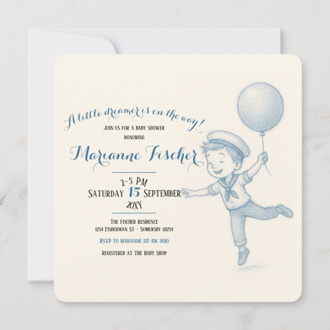 Whimsical Boy's Baby Shower Invitation (Front)