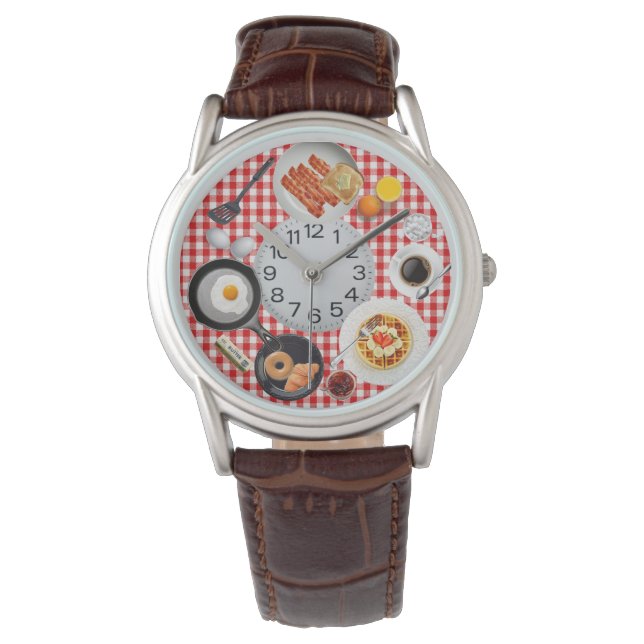 whimsical breakfast goodies leather watch (Front)