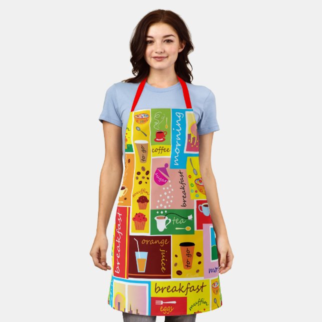 Whimsical Breakfast Pattern Apron (Worn)