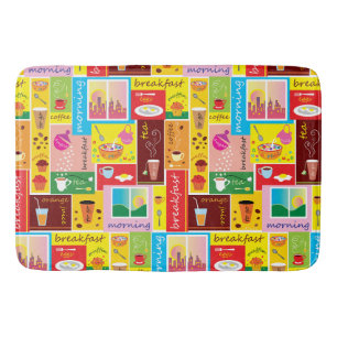 Whimsical Breakfast Pattern Bath Mat