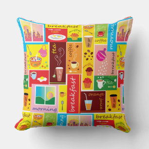 Whimsical Breakfast Pattern Cushion