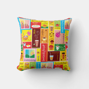 Whimsical Breakfast Pattern Cushion