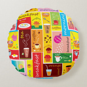 Whimsical Breakfast Pattern Round Cushion