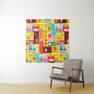 Whimsical Breakfast Pattern Tapestry