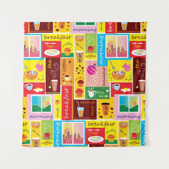 Whimsical Breakfast Pattern Tapestry (Front)