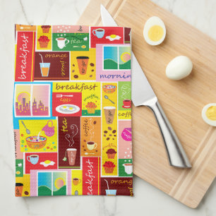 Whimsical Breakfast Pattern Tea Towel