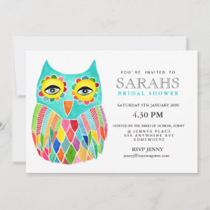 Whimsical Bridal Shower Rainbow Owl Invite