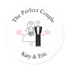 Whimsical Bride and Groom Doodle Sticker