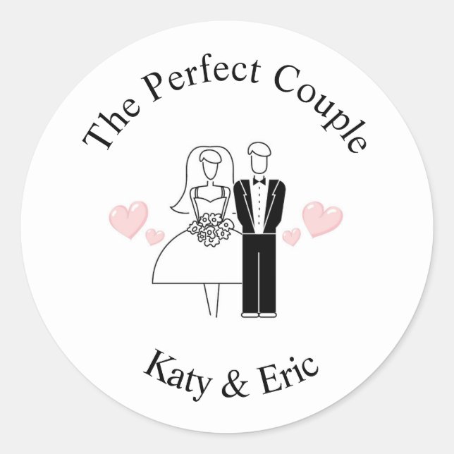 Whimsical Bride and Groom Doodle Sticker (Front)