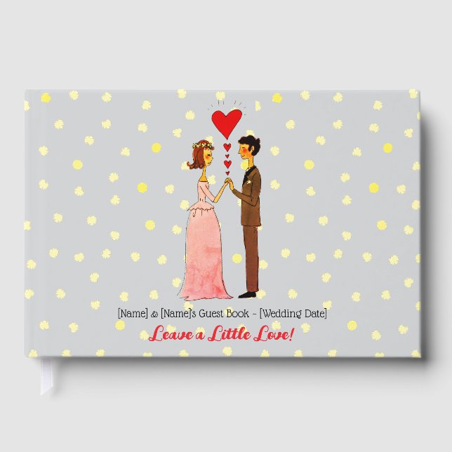 Whimsical Bride and Groom Illustration Guest Book (Front)