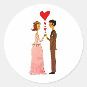 Whimsical Bride and Groom in Love Wedding Classic Round Sticker