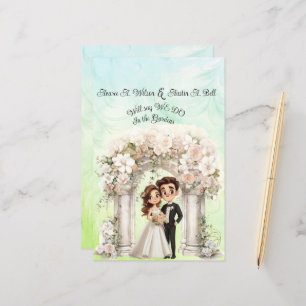 Whimsical Bride and Groom Wedding Paper Sheet