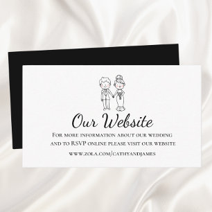 Whimsical  Bride Groom Black White Wedding Website Enclosure Card