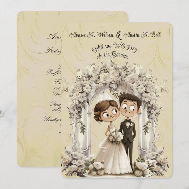 Whimsical Bride Groom Wedding Arch  Invitation (Front/Back)