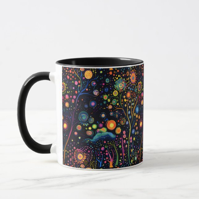 Whimsical Bright Colourful Trees Mug (Left)