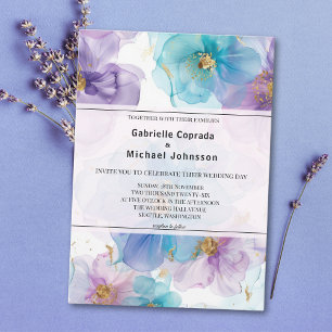 Whimsical Bright Colours Flowers Watercolor Weddin Invitation