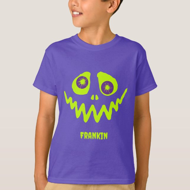 Whimsical Bright Neon Monster Face Halloween T-Shi T-Shirt (Front)