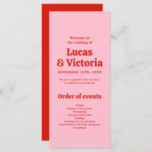 Whimsical Bright  Red and Pink Wedding Program 