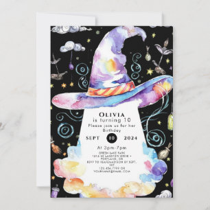 Whimsical Broom Magic Wizard Birthday Invitation