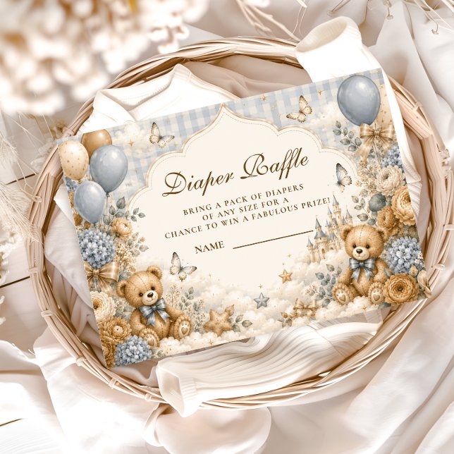 Whimsical Brown And Blue Bear Diaper Raffle Enclosure Card (Creator Uploaded)