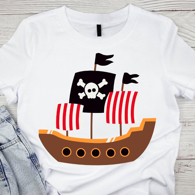 Whimsical Brown and Red Pirate Ship T-Shirt (Creator Uploaded)