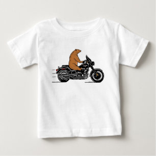 Whimsical brown bear riding a motorcycle baby T-Shirt