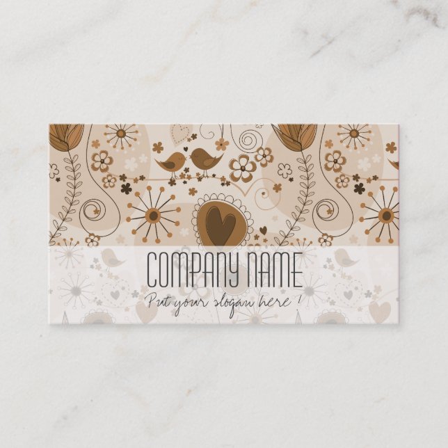 Whimsical Brown Beige Floral Elegant Event Planner Business Card (Front)