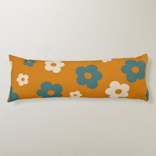Whimsical Brown & Blue Floral Retro, Cheerful Body Cushion