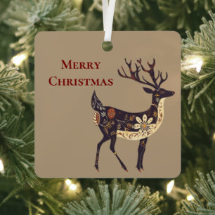 Whimsical Brown Deer Christmas  Metal Tree Decoration