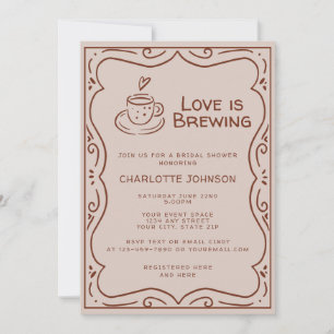 Whimsical Brown Love Is Brewing Bridal Shower Invitation