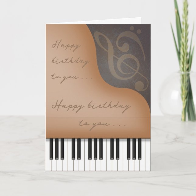 Whimsical Brown Piano Charming Custom Birthday Card (Front)