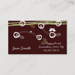 Whimsical Brown Retro Owls Family Nest And Stripes Business Card