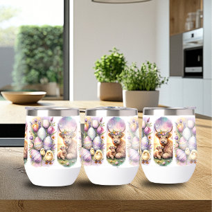 Whimsical Brushstroke Cow Easter Wine Tumbler