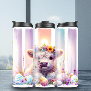 Whimsical Brushstroke Highland Cow Easter Tumbler