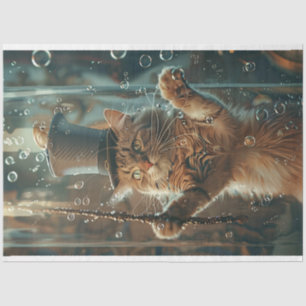 Whimsical Bubbly Kitten Decoupage Tissue Paper