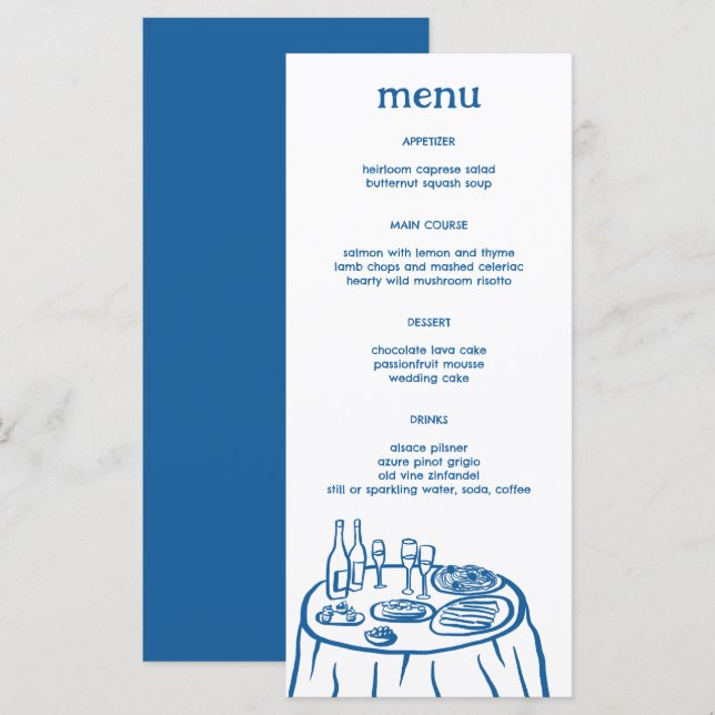 Whimsical Buffet Table Doodle Sketch Modern CUSTOM Menu (Front/Back)