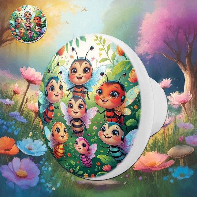 Whimsical Bug Kids in a Lush Garden Ceramic Knob (Creator Uploaded)