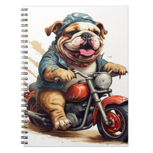 Whimsical Bulldog Chopper Riding a Motorbike Notebook