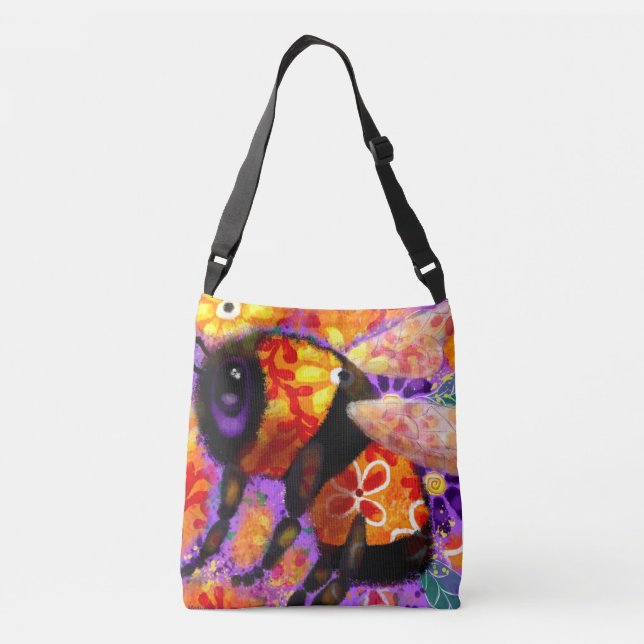 Whimsical Bumble Bee Abstract Art Floral Orange Crossbody Bag (Back)