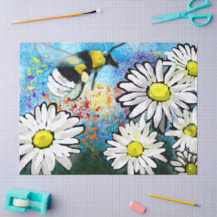 Whimsical Bumble Bee Daisies Floral Decoupage Tissue Paper