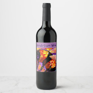 Whimsical Bumble Bee Floral Orange Red Yellow Wine Label