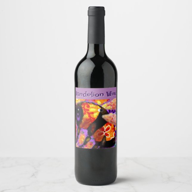 Whimsical Bumble Bee Floral Orange Red Yellow Wine Label (Front)