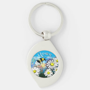 Whimsical Bumble Bee in Daisies Personalised Key Ring