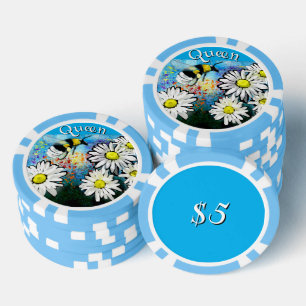 Whimsical Bumble Bee in Daisies Personalised Poker Chips