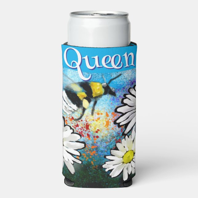 Whimsical Bumble Bee in Daisies Personalised Seltzer Can Cooler (Seltzer Front)