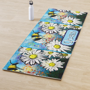 Whimsical Bumble Bee in Daisies Personalised Yoga Mat