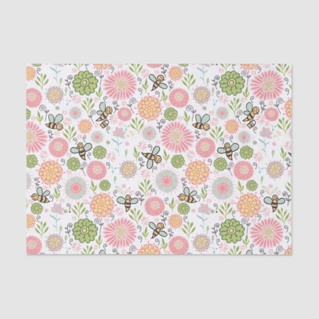 Whimsical Bumblebee Floral Tissue Paper (Front)
