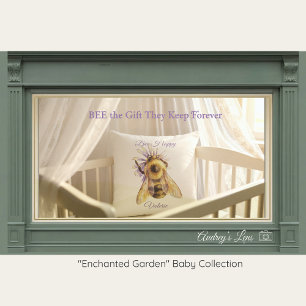 Whimsical Bumblebee & Wildflowers "Bee Happy" Cushion